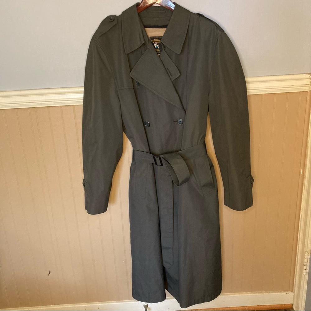 Hart Schaffner Marx Trench Coat Vintage Removable Wool Lining Gray Men’s 44L